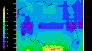 (Prognoza indeksu UV na 13 sierpnia 2015 r. z zastosowaniem prognozy zachmurzenia (IMGW