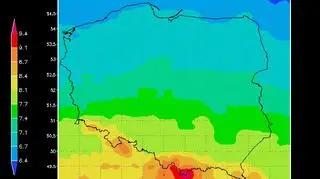 Prognoza indeksu UV na 7 sierpnia 2015 r. dla bezchmurnego nieba (IMGW)