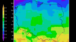 Prognoza indeksu UV na 8 sierpnia 2015 r. z zastosowaniem prognozy zachmurzenia (IMGW)