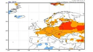 Prognoza miesięcznego odchylenia od średnie temperatury dla marca