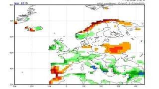 Prognoza miesięcznego odchylenia od średniej ilości opadu dla marca