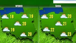 Prognoza na wtorek i środę/TVN Meteo