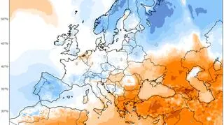 Prognoza odchylenia "na minus" temperatury średniej od normy na najbliższe 10 dni w Europie (ClimateReanalyzer