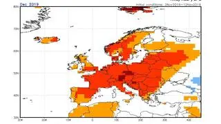 Prognoza odchylenia od średniej miesięcznej temperatury dla grudnia 2019 roku według modelu (NOAA)
