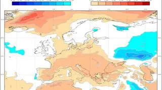 Prognoza odchylenia od średniej miesięcznej temperatury dla marca według modelu ECMWF