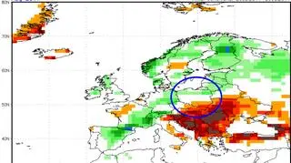 Prognoza odchylenia od średniej sumy opadów w sierpniu (NOAA)