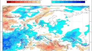 Prognoza odchylenia opadów od normy według modelu ECMWF
