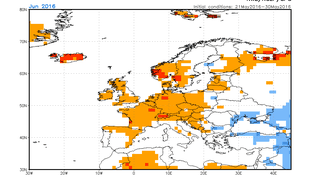 Prognoza odchylenia średniej miesięcznej temperatury od normy na czerwiec 2016