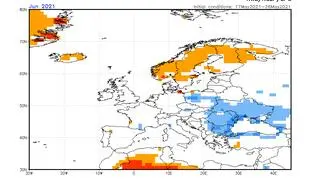 Prognoza odchylenia temperatury od normy wieloletniej na czerwiec 2021 r