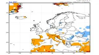 Prognoza odchylenia temperatury od normy wieloletniej na sierpień 2021 r. (NOAA)