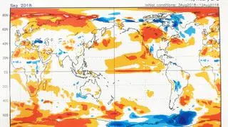 Prognoza odchylenia temperatury od średniej wieloletniej we wrześniu 2018 roku (NOAA)