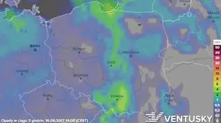 Prognoza opadów na piątek (16 czerwca)