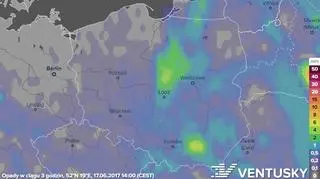 Prognoza opadów na sobotę (17 czerwca)