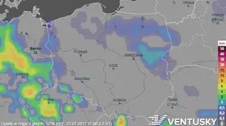 Prognoza opadów na sobotę (godz.14) 