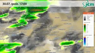 Prognoza opadów na sobotę (ICM UW)
