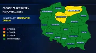 Prognoza ostrzeżeń na poniedziałek