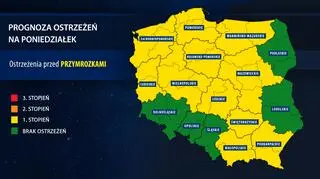 Prognoza ostrzeżeń na poniedziałek