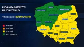Prognoza ostrzeżeń na poniedziałek