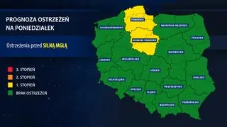 Prognoza ostrzeżeń na poniedziałek
