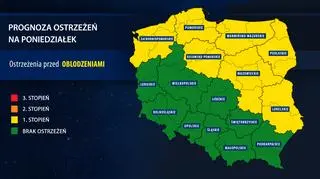Prognoza ostrzeżeń na poniedziałek