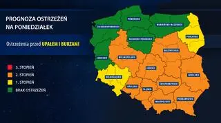 Prognoza ostrzeżeń na poniedziałek