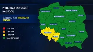 Prognoza ostrzeżeń na środę