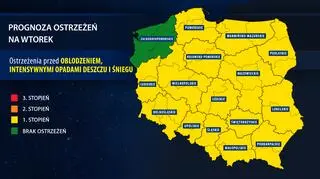 Prognoza ostrzeżeń na wtorek