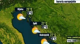 Prognoza pogody dla kurortów w Chorwacji, 24.09
