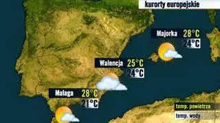 Prognoza pogody TVN Meteo dla kurortów w Hiszpanii, 1.10 
