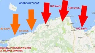 Prognoza porywów wiatru na noc środa/czwartek