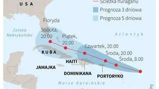 Prognoza przemieszczania się Irmy (NOAA, OpenStreetMap)