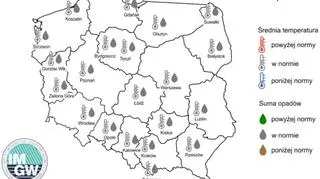 Prognoza średniej miesięcznej temperatury powietrza i miesięcznej sumy opadów atmosferycznych na sierpień 2021 r. dla wybranych miast w Polsce (IMGW-PIB)