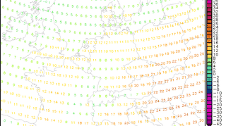 Prognoza temperatury maksymalnej na sobotę 31 marca według modelu GFS z piątku 23 marca (www.wetter3.de)