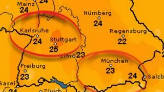 Prognoza temperatury na piątek dla południowych Niemiec (mapa: wetteronline.de)