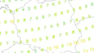 Prognoza temperatury na poniedziałek (model GFS)