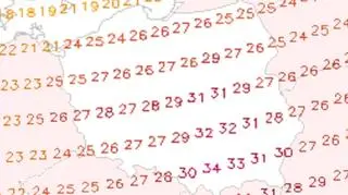 Prognoza temperatury na środę, 9 sierpnia (model GFS)
