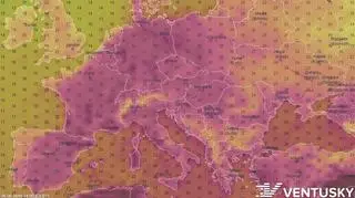Prognoza temperatury, środa 26/06, model GFS