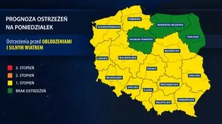 Prognoza zagrożeń IMGW na poniedziałek