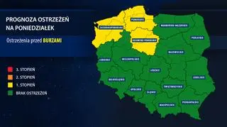 Prognoza zagrożeń IMGW na poniedziałek