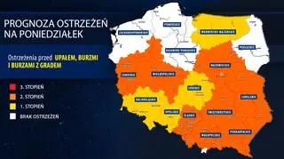 Prognoza zagrożeń IMGW na poniedziałek 