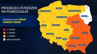 Prognoza zagrożeń IMGW na poniedziałek 