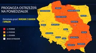 Prognoza zagrożeń IMGW na poniedziałek