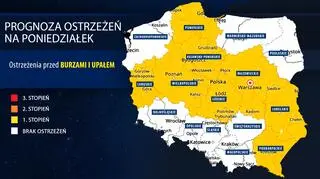 Prognoza zagrożeń IMGW na poniedziałek