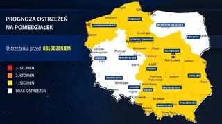 Prognoza zagrożeń IMGW na poniedziałek 