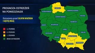 Prognoza zagrożeń IMGW na poniedziałek