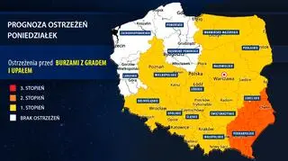 Prognoza zagrożeń IMGW na poniedziałek
