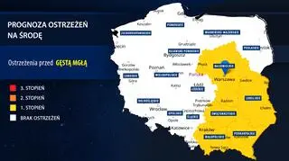 Prognoza zagrożeń IMGW na środę 