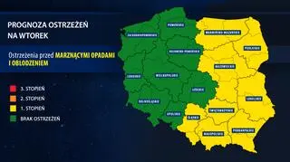 Prognoza zagrożeń IMGW na wtorek