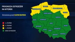 Prognoza zagrożeń IMGW na wtorek