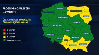 Prognoza zagrożeń IMGW na wtorek